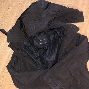 ZARA BASIC Black Parka Jacket Coat with Removable Zipper Hood and Quilted Lining